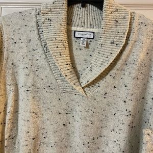 Charter Club Woman White Plus 3X Shawl Collar Silver Metallic Accents L/S EUC